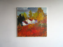 Original art for sale at UGallery.com | Houses and Birches, Mahwah by Janet Dyer | $950 | acrylic painting | 20' h x 20' w | thumbnail 3