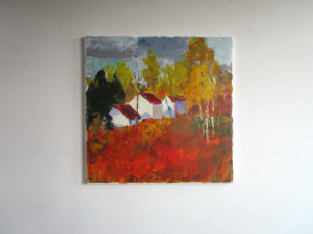 Houses and Birches, Mahwah by Janet Dyer |  Context View of Artwork 