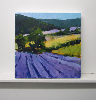 Lavender Field by Mountains, Provence by Janet Dyer |   Closeup View of Artwork 