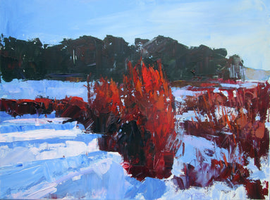 acrylic painting by Janet Dyer titled Miscanthus in Snow