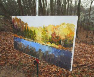 Nature Preserve Pond, Autumn by Janet Dyer |  Side View of Artwork 