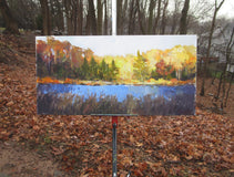 Original art for sale at UGallery.com | Nature Preserve Pond, Autumn by Janet Dyer | $700 | acrylic painting | 12' h x 24' w | thumbnail 3