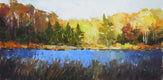 Original art for sale at UGallery.com | Nature Preserve Pond, Autumn by Janet Dyer | $700 | acrylic painting | 12' h x 24' w | thumbnail 1