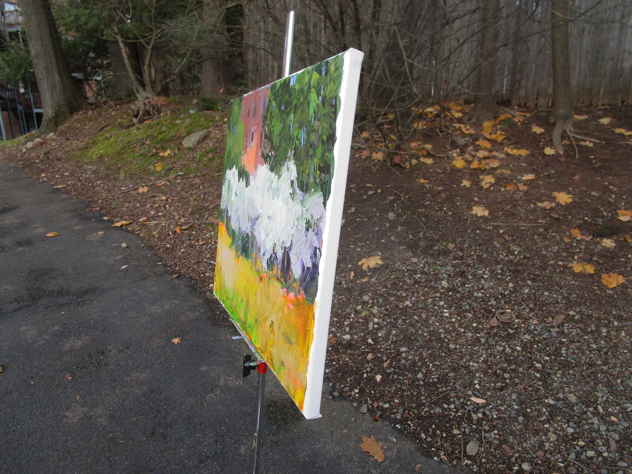 Olive Trees by Building by Janet Dyer |  Side View of Artwork 