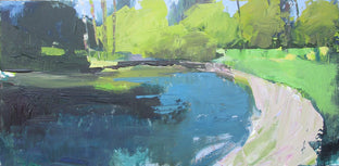 Original art for sale at UGallery.com | Pond with Yellow Trees by Janet Dyer | $700 | acrylic painting | 12' h x 24' w | photo 1