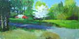 Original art for sale at UGallery.com | Spring, Suburbs by Janet Dyer | $700 | acrylic painting | 12' h x 24' w | thumbnail 1