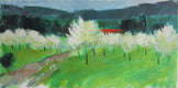 Original art for sale at UGallery.com | Spring Trees, Red Roof, Provence by Janet Dyer | $700 | acrylic painting | 12' h x 24' w | thumbnail 1