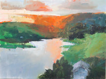 Original art for sale at UGallery.com | Sunset on the River, England by Janet Dyer | $1,000 | acrylic painting | 18' h x 24' w | thumbnail 1
