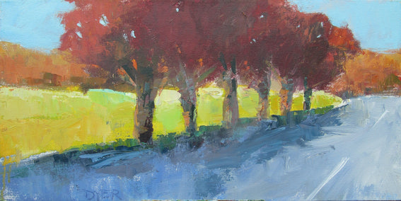 acrylic painting by Janet Dyer titled Tree Row, Autumn