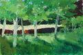 Original art for sale at UGallery.com | Trees and Wall, France by Janet Dyer | $1,950 | acrylic painting | 24' h x 36' w | thumbnail 1