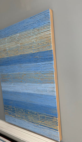 Original art for sale at UGallery.com | Indigo/Beige Stripes by Janet Hamilton | $2,775 | oil painting | 40' h x 30' w | photo 2