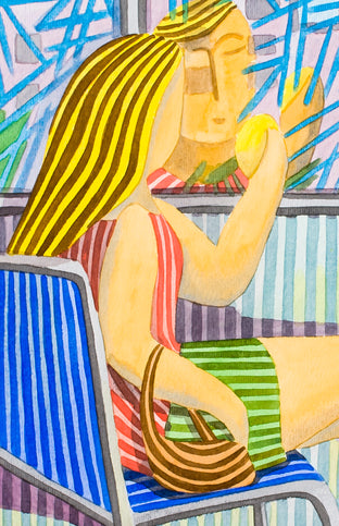 A Blonde Girl on the Bus by Javier Ortas |   Closeup View of Artwork 