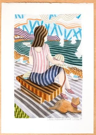 Girl Gazing at the Sea by Javier Ortas |  Side View of Artwork 