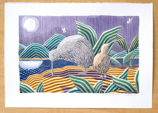 Original art for sale at UGallery.com | Kiwis at Night by Javier Ortas | $1,950 | watercolor painting | 19.68' h x 27.55' w | photo 2