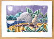 Original art for sale at UGallery.com | Kiwis at Night by Javier Ortas | $1,950 | watercolor painting | 19.68' h x 27.55' w | thumbnail 2