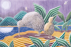 Original art for sale at UGallery.com | Kiwis at Night by Javier Ortas | $1,950 | watercolor painting | 19.68' h x 27.55' w | thumbnail 1