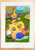 Original art for sale at UGallery.com | Three Girls Having a Picnic in the Countryside by Javier Ortas | $1,800 | watercolor painting | 27.55' h x 19.68' w | thumbnail 2