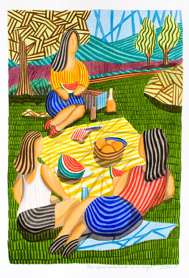 Three Girls Having a Picnic in the Countryside by Javier Ortas |  Artwork Main Image 