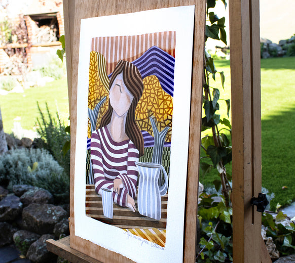 Woman with a Jug by Javier Ortas |  Side View of Artwork 