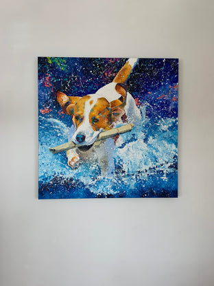Original art for sale at UGallery.com | Fun Fetch by Jeff Fleming | $2,300 | oil painting | 36' h x 36' w | photo 3