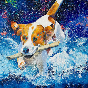 oil painting by Jeff Fleming titled Fun Fetch