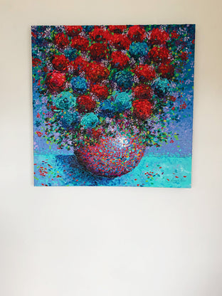 Original art for sale at UGallery.com | Red Vibrations by Jeff Fleming | $2,300 | oil painting | 36' h x 36' w | photo 3