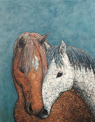 Original art for sale at UGallery.com | Kintsugi Horses - Everything Will Be Alright by Jennifer Ross | $750 | mixed media artwork | 18' h x 14' w | photo 1