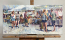 Original art for sale at UGallery.com | French Market by Jerry Salinas | $825 | oil painting | 12' h x 24' w | thumbnail 3