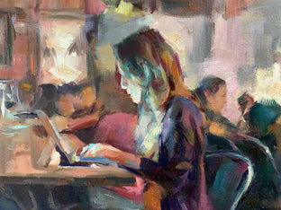 Original art for sale at UGallery.com | Late Night Cafe by Jerry Salinas | $1,200 | oil painting | 16' h x 20' w | photo 4