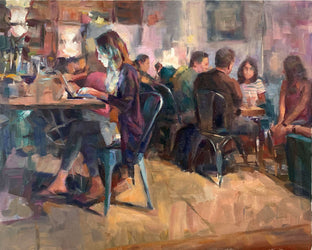 Original art for sale at UGallery.com | Late Night Cafe by Jerry Salinas | $1,200 | oil painting | 16' h x 20' w | photo 1