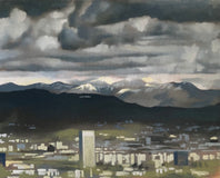 Original art for sale at UGallery.com | That Time It Snowed on the Hollywood Sign by Jesse Aldana | $725 | oil painting | 16' h x 20' w | thumbnail 1