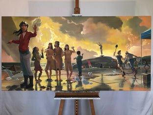 Original art for sale at UGallery.com | The Coffee Break by Jesse Aldana | $5,425 | oil painting | 36' h x 72' w | photo 3