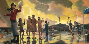 Original art for sale at UGallery.com | The Coffee Break by Jesse Aldana | $5,425 | oil painting | 36' h x 72' w | photo 1
