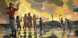 Original art for sale at UGallery.com | The Coffee Break by Jesse Aldana | $5,425 | oil painting | 36' h x 72' w | thumbnail 1