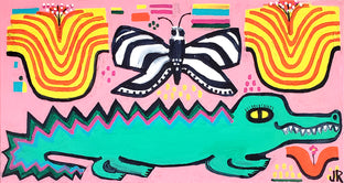 Original art for sale at UGallery.com | Alligator and Butterfly by Jessica JH Roller | $475 | acrylic painting | 12' h x 24' w | photo 1