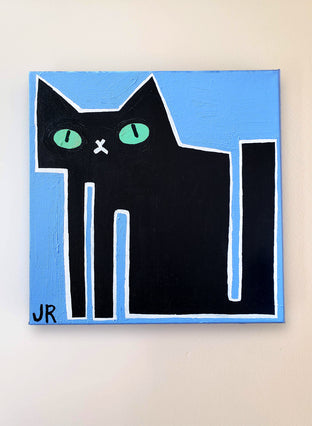 Original art for sale at UGallery.com | Black Cat on Blue by Jessica JH Roller | $300 | acrylic painting | 12' h x 12' w | photo 2