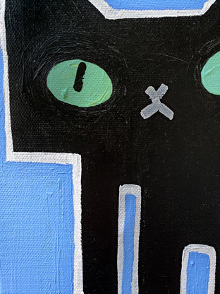 Original art for sale at UGallery.com | Black Cat on Blue by Jessica JH Roller | $300 | acrylic painting | 12' h x 12' w | photo 4