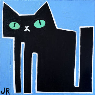 Original art for sale at UGallery.com | Black Cat on Blue by Jessica JH Roller | $300 | acrylic painting | 12' h x 12' w | photo 1