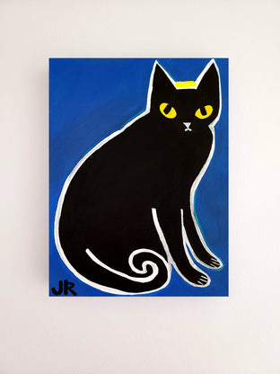 Original art for sale at UGallery.com | Black Cat on Cyan by Jessica JH Roller | $375 | acrylic painting | 16' h x 12' w | photo 3