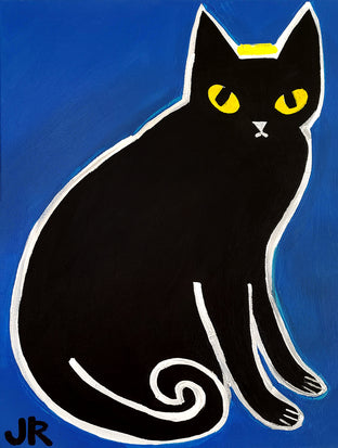 Original art for sale at UGallery.com | Black Cat on Cyan by Jessica JH Roller | $375 | acrylic painting | 16' h x 12' w | photo 1