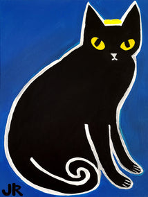 acrylic painting by Jessica JH Roller titled Black Cat on Cyan
