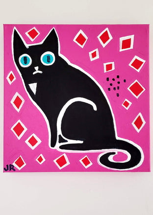Original art for sale at UGallery.com | Black Cat on Magenta and Red by Jessica JH Roller | $350 | acrylic painting | 12' h x 12' w | photo 3
