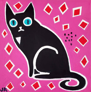 Original art for sale at UGallery.com | Black Cat on Magenta and Red by Jessica JH Roller | $350 | acrylic painting | 12' h x 12' w | photo 1