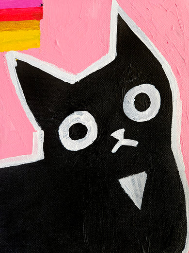 Black Cat with Fruit Stripe by Jessica JH Roller |   Closeup View of Artwork 