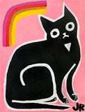 Original art for sale at UGallery.com | Black Cat with Fruit Stripe by Jessica JH Roller | $375 | acrylic painting | 16' h x 12' w | thumbnail 1