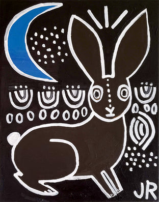 Brown Bunny Under a Cyan Moon by Jessica JH Roller |  Side View of Artwork 