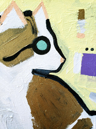 Cat on Light Yellow by Jessica JH Roller |   Closeup View of Artwork 