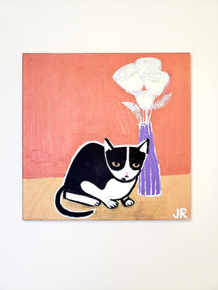 Original art for sale at UGallery.com | Cat with Flowers by Jessica JH Roller | $275 | acrylic painting | 10' h x 10' w | photo 3