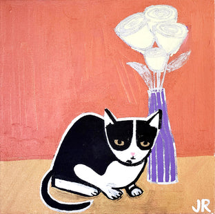 Original art for sale at UGallery.com | Cat with Flowers by Jessica JH Roller | $275 | acrylic painting | 10' h x 10' w | photo 1