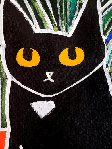 Cat with Plant by Jessica JH Roller |   Closeup View of Artwork 